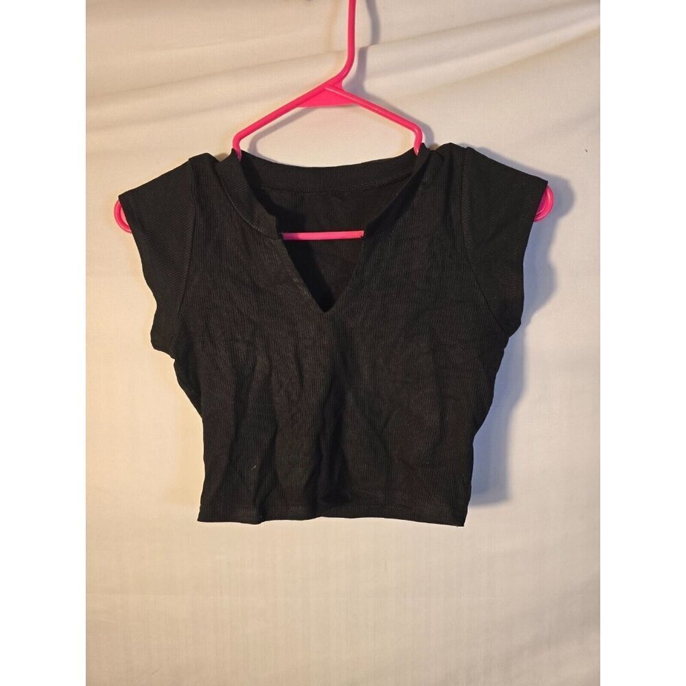 New‎ Tiny Black Vneck Crop Top Shirt Sexy Goth Whimsygoth Indie Women’s  Small S